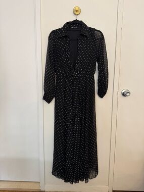 Zara Black Maxi Dress with White Polka Dots